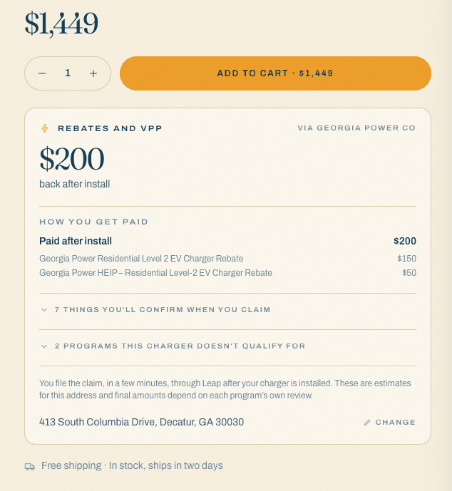 On the product page, the incentive is part of the price story before the customer commits.